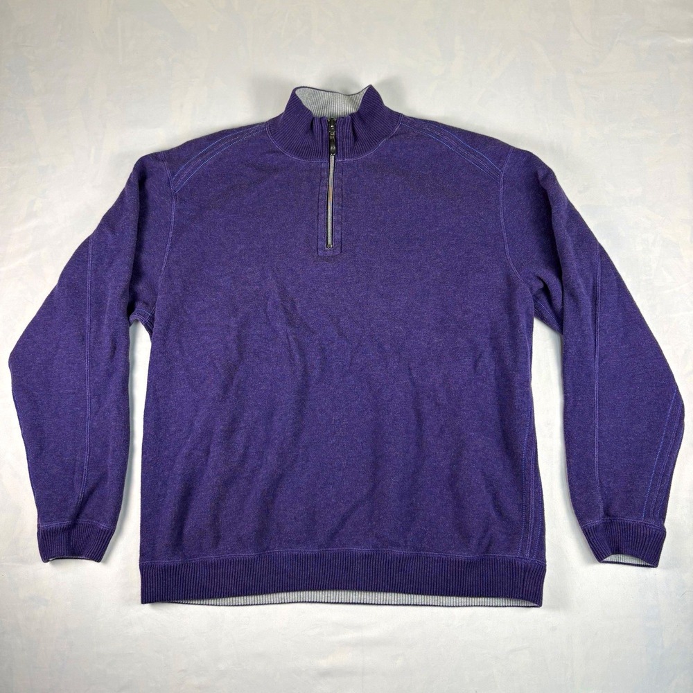 Tommy Bahama Reversible 1/4 Zip Sweater Men's XL Purple Gray Cotton Pullover